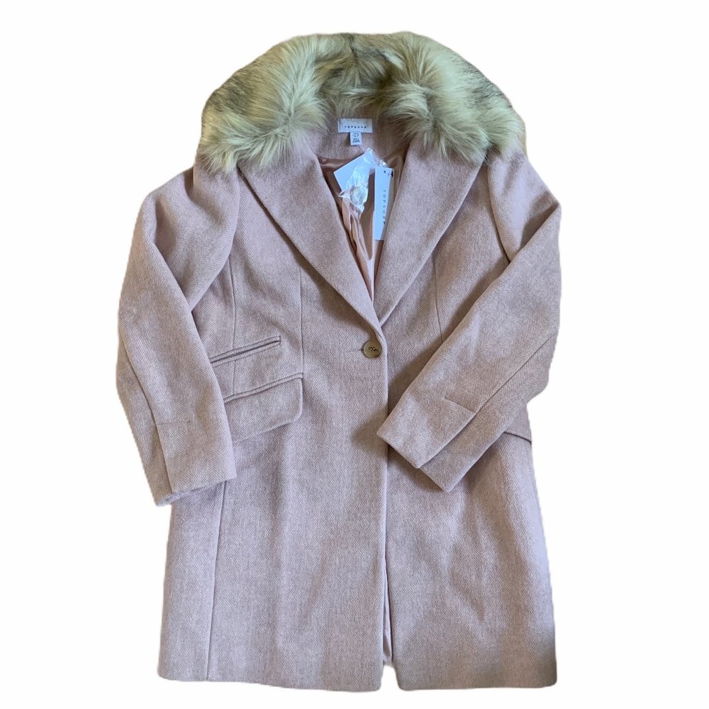 Topshop Monica Faux Fur Collar Coat